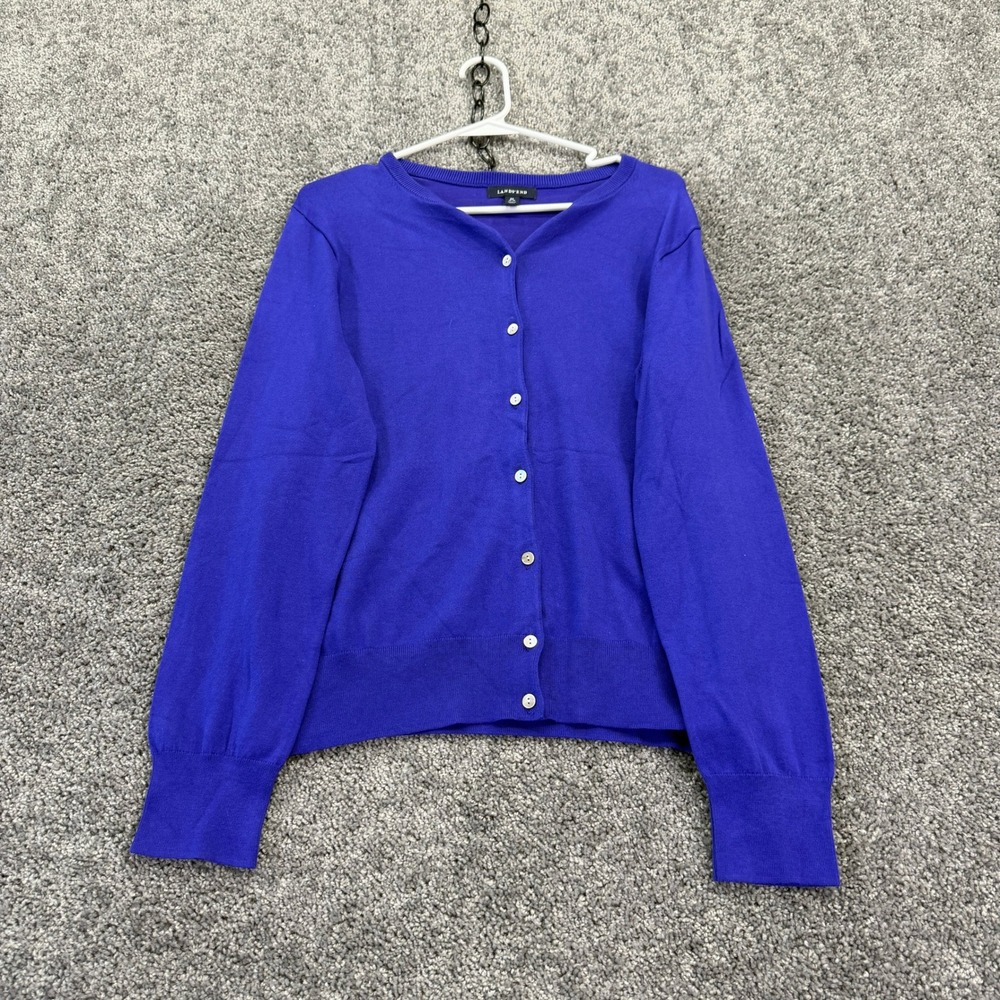 Lands End Cardigan Womens Medium Blue Long Sleeve Button Front Cotton Blend Knit